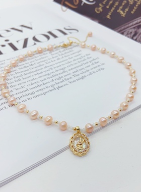 天然淡水珍珠项链女粉色白蝶贝高级感独特设计锁骨链轻奢小众爆款