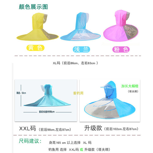 男士头戴式成人飞碟雨衣雨伞帽垂钓装备雨具斗篷折叠透明钓鱼雨帽 - 图1