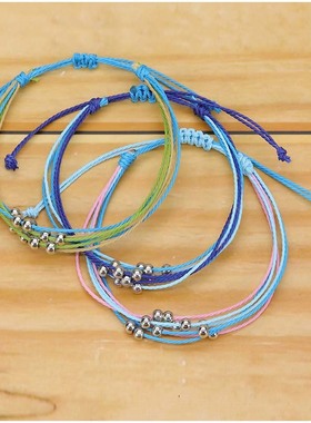 波西米亚风台湾蜡线手工编织6根线串珠手链wish热卖小清新款