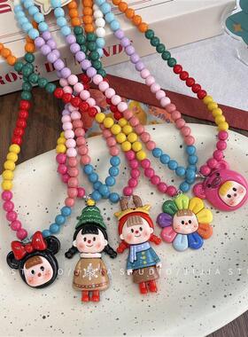 卡通儿童项链女童公主串珠库洛米彩色颈链小女孩多巴胺宝宝配饰