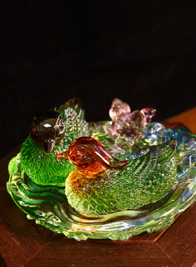 鸳鸯戏水古法琉璃摆件