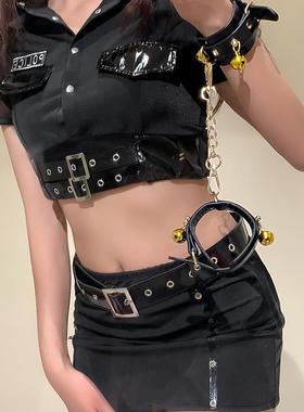 道具PU皮质手铐小众设计choker小铃铛手环可调节加厚脚铐男女配饰