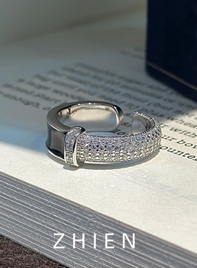 925纯银小众镶钻开口戒指高级感