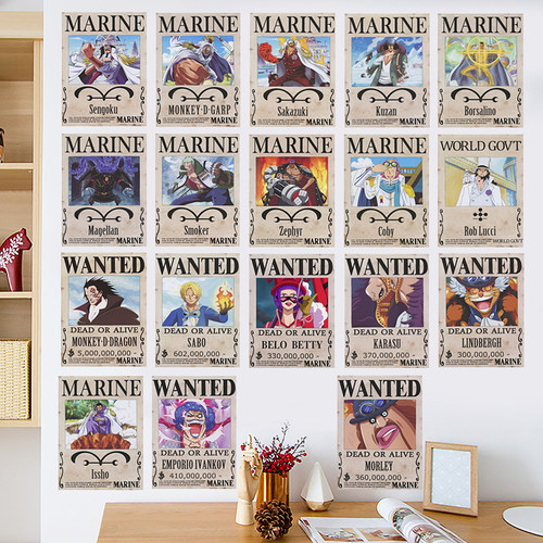 海贼王动漫周边贴纸草帽团悬赏通缉令尼卡路飞墙贴纸卧室宿舍装饰 - 图1