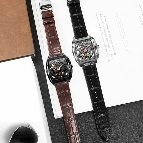 代用CIGA玺佳锋芒酒桶镂空男方形机械表X U Z MY红蓝色真皮手表带