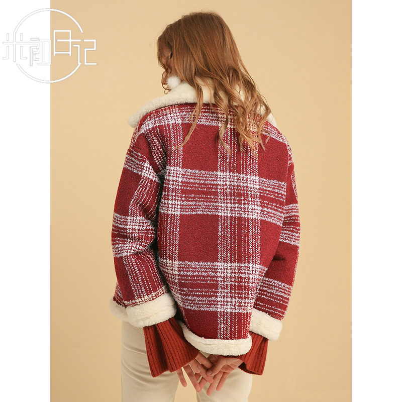 2020秋冬款流行韩版外套粗花呢大衣 米初日记毛呢外套