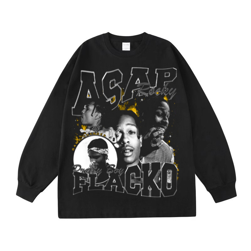 Asap Rocky洛基嘻哈说唱纯棉Hiphop宽松圆领潮流短袖t恤数码印花