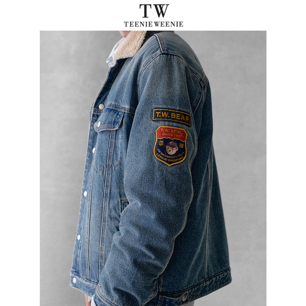 Teenie Weenie小熊男装休闲通勤牛仔拼接仿羊羔毛翻领夹克外套,淘宝优惠券,粉丝福利购,淘宝优惠卷