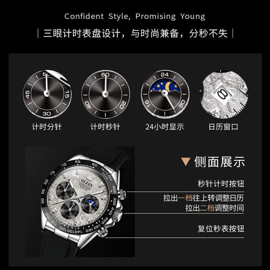 Reloj automático impermeable para hombre Meteorite Grey Daytona