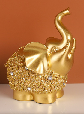 金色幸福小象一对大象摆件