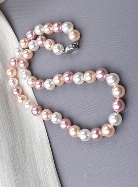 仿施家混彩莫兰迪法式打结项链