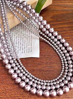 法式正圆紫色仿施家天然玻璃项链