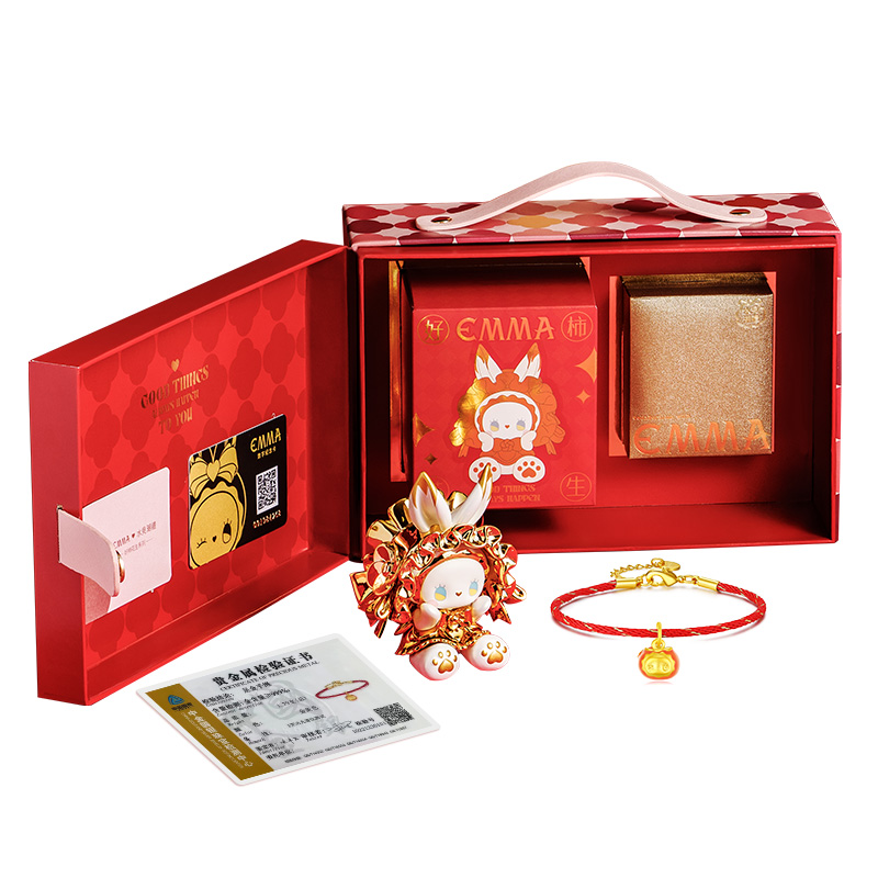 【KakiBox】正版授权EMMA兔子足金转运珠手串礼盒黄金送女友礼物-图3