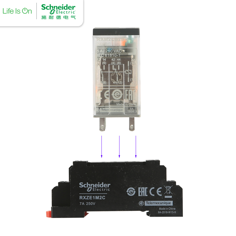 施耐德中间继电器RXM2LB2BD二开二闭8脚24V带底座RXM4LB2P7 220V - 图1