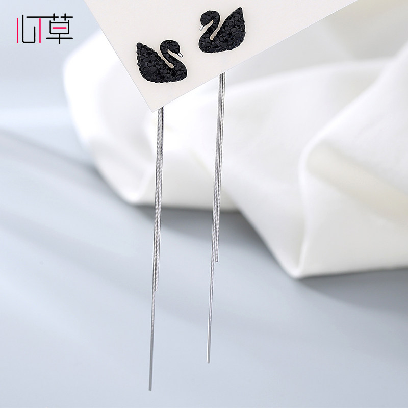 黑天鹅2022年新款潮耳环纯银耳钉 心草珠宝耳环
