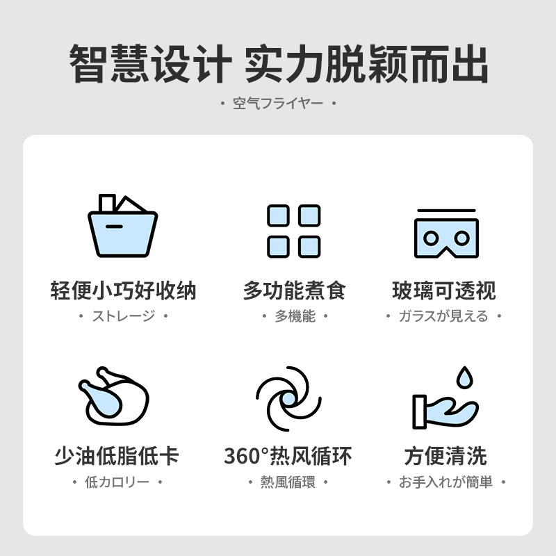 日本家奈家用小型迷你玻璃空气炸锅 家奈生活电器空气炸锅