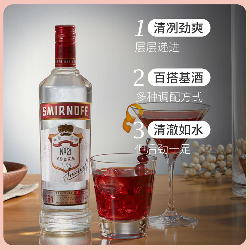 斯米诺伏特加红牌 Smirnoff 皇冠伏特加 原装进口洋酒基酒700ml - 图1