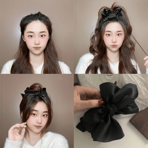 2025气质布艺发饰不规则大号蝴蝶结抓夹鲨鱼夹优雅公主头抓夹女 - 图1