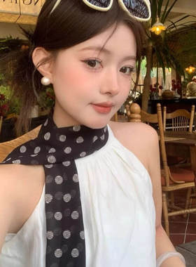 韩系ins简约百搭多功能波点丝巾高级感配饰系脖发带时尚发饰飘带