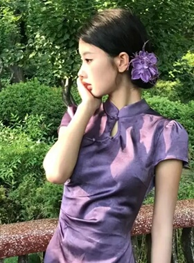 氛围感紫色龙须茉莉花朵发夹