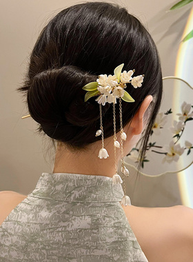 新中式高级感发簪女古风流苏花朵