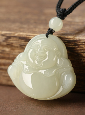 保真天然和田玉弥勒佛吊