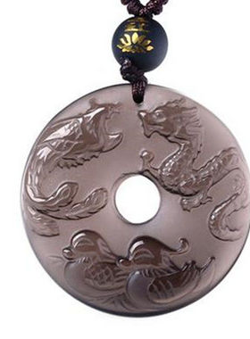 龙凤鸳鸯姻缘扣吊坠黑曜石男女平安扣招桃花旺姻缘吉祥物挂件饰品