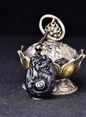 吊坠黑曜石本命年饰品项链生肖