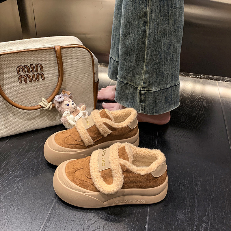 厚底毛毛鞋魔术贴方便时尚女鞋2025冬季新款增高加绒加厚面包棉鞋,淘宝优惠券,粉丝福利购,淘宝优惠卷