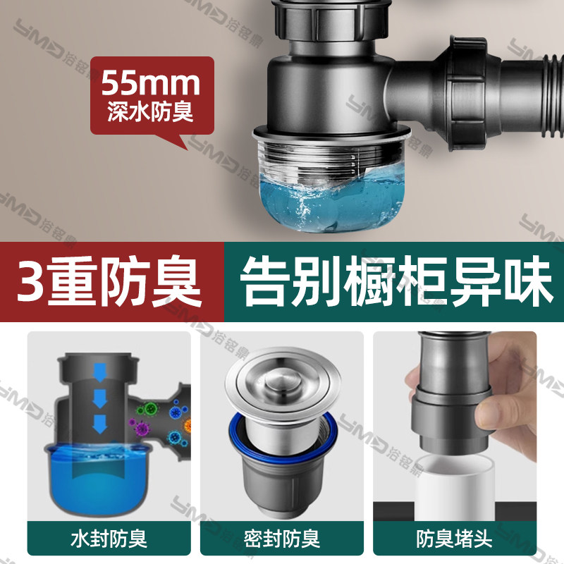 厨房洗菜盆下水管配件单双水槽防臭三通碗池下水器排水管通用套装,淘宝优惠券,粉丝福利购,淘宝优惠卷