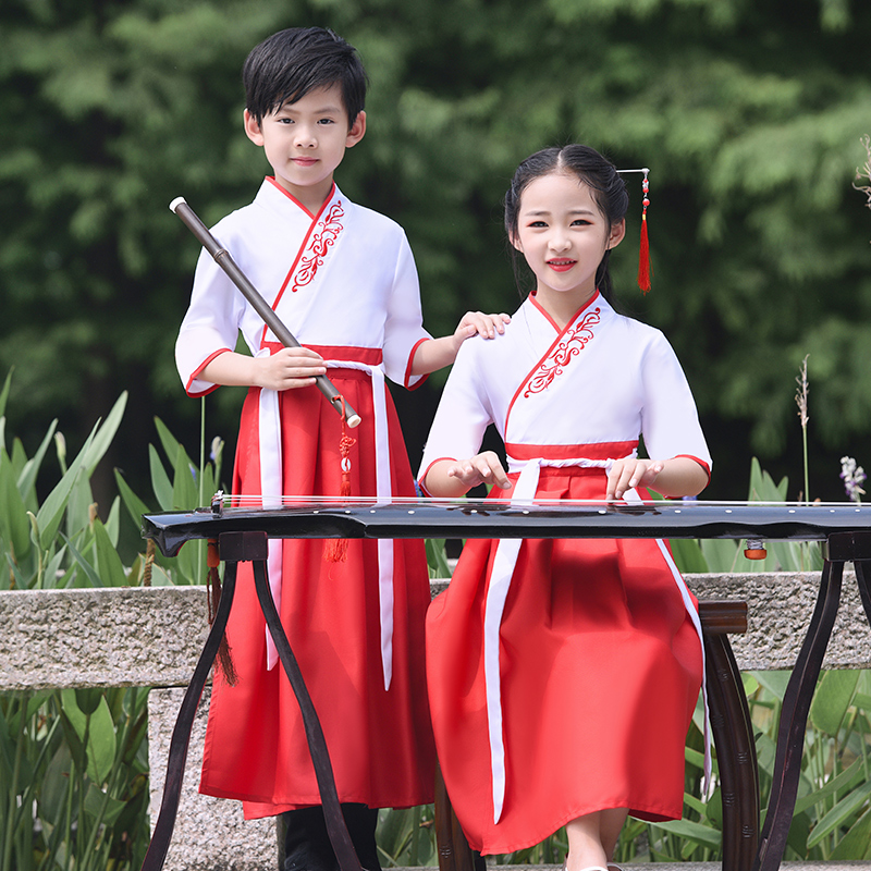 儿童汉服男童国学表演服小学生六一民族古装襦裙中国风书童演出服 - 图3