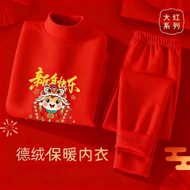 本命年红色半高领德绒保暖内衣套装男女2026福字秋衣秋裤新年好运,淘宝优惠券,粉丝福利购,淘宝优惠卷