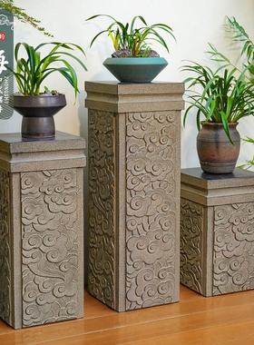 新中式石柱墩底座落地装饰摆件祥云展示柱石柱立柱茶室氛围布置