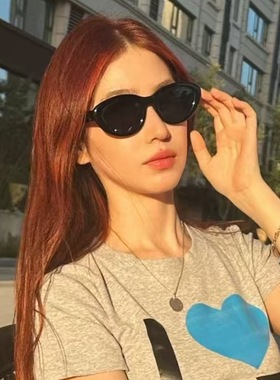 日本品质小红书达人爆款猫眼墨镜女素颜黑色复古椭圆显脸小防紫外