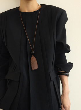 Céleste棕色米果蜡绳项链女