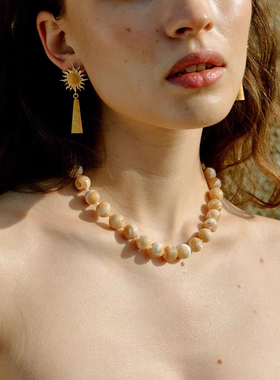 Céleste天然贝母艳阳串珠项链女