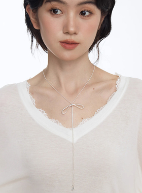 Céleste银色蝴蝶结流苏项链女