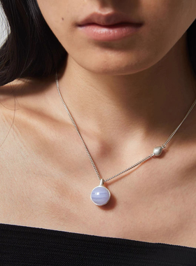Céleste蓝纹玛瑙单珠吊坠项链女