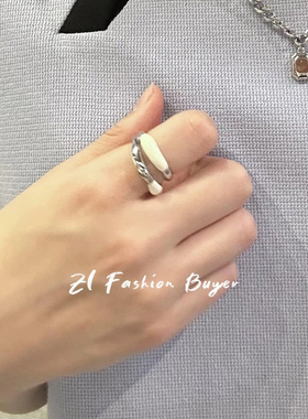 Céleste双层奶油珐琅戒指女