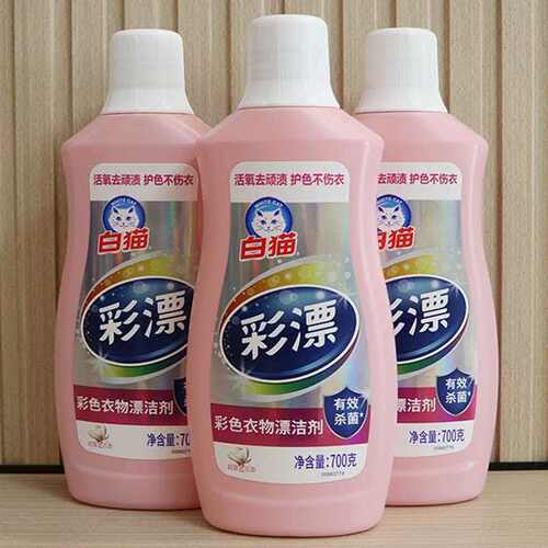 白猫彩漂液去渍护色不伤衣彩色衣物彩漂水700g*12瓶整箱正品包邮 - 图0
