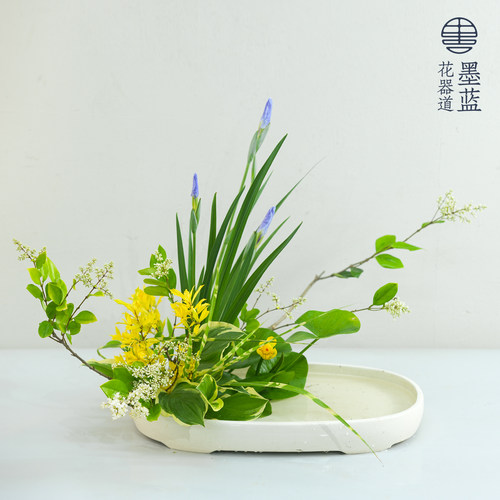 特大椭圆小判花器花盆 小原流写景盛花插花日式花道花艺展出布景 - 图2