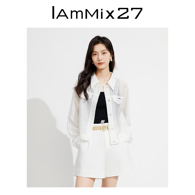 IAmMIX27夏季短款防晒衫女轻薄小个子休闲工装风外套上衣女空调衫-图1