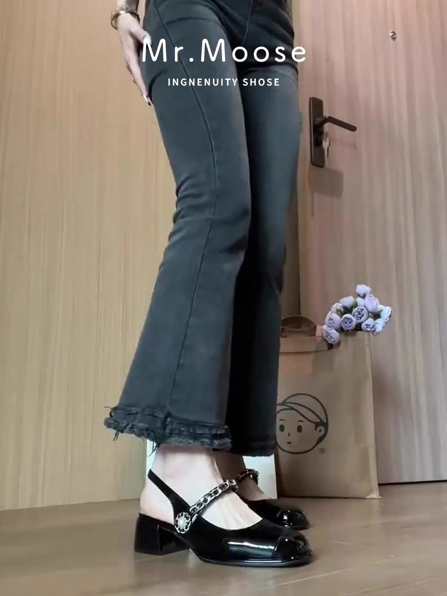 气质风！2025夏新款粗跟黑色漆皮真皮软底高跟女凉鞋包头时尚女鞋,淘宝优惠券,粉丝福利购,淘宝优惠卷