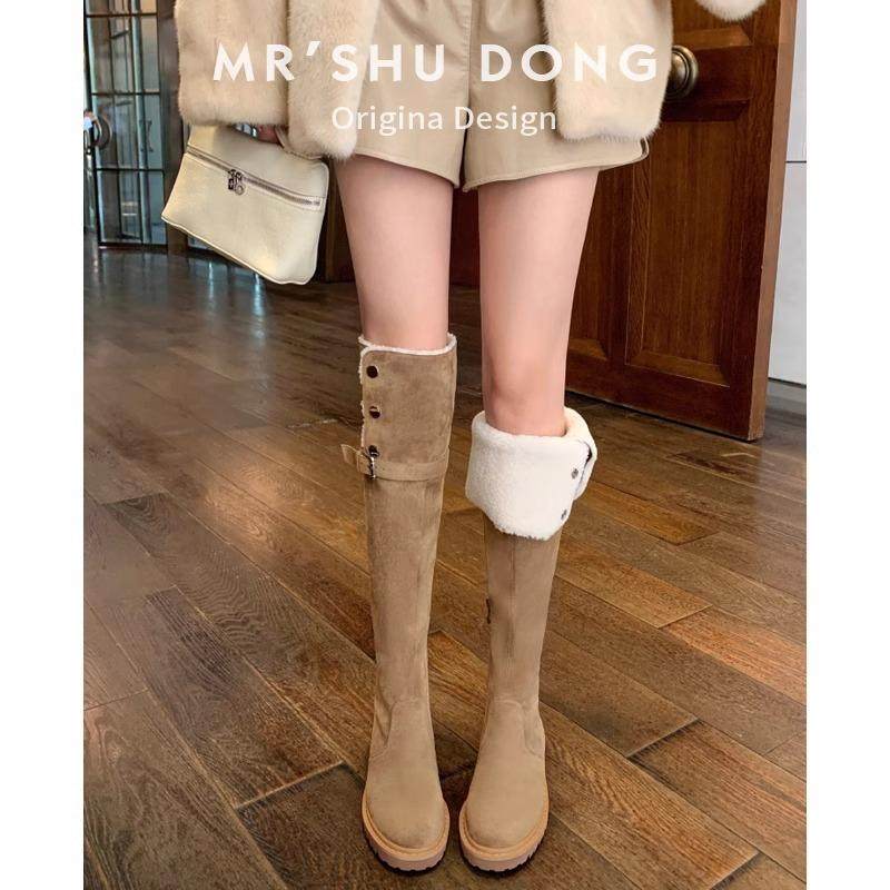 羊羔毛过膝长筒靴雪地靴子女秋冬款小个子厚底增高保暖加绒骑士靴,淘宝优惠券,粉丝福利购,淘宝优惠卷