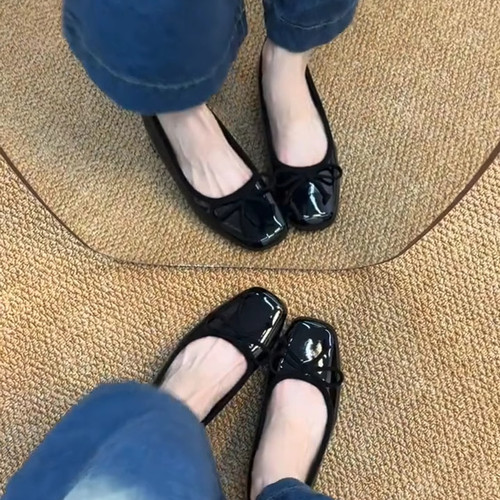 羊皮版~小个子内增高方头芭蕾单鞋女浅口蝴蝶结配裙子玛丽珍鞋 - 图2