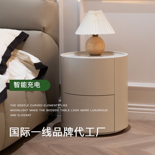 已夏设计师款床头柜家用卧室柜圆型烤漆高级奶油边柜CT33全1 - 图2