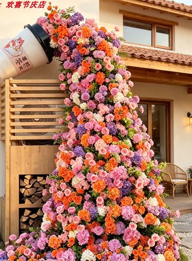 仿真奶茶杯玫瑰瀑布花墙