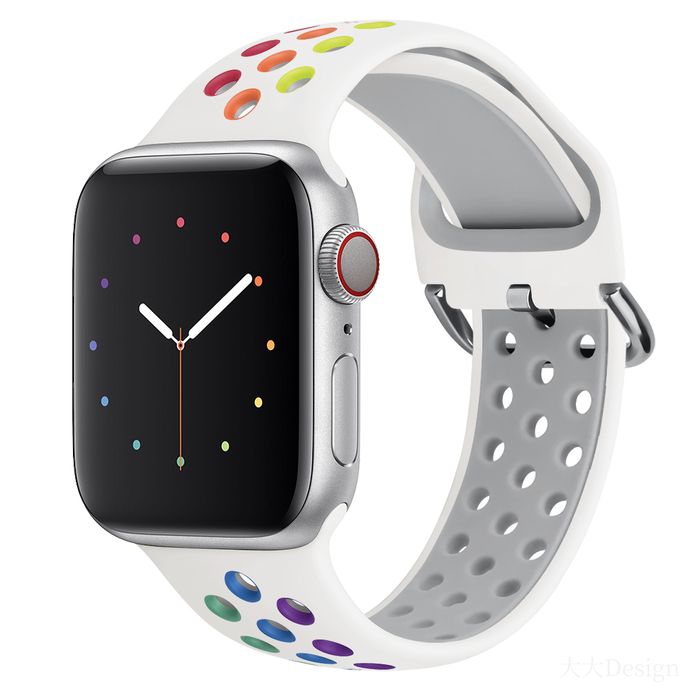 适用apple watch9/8/7/se2硅胶手表带苹果手表iwatch ultra 10代s10运动腕带49/45mm针扣耐克彩虹表带41mm46 - 图0