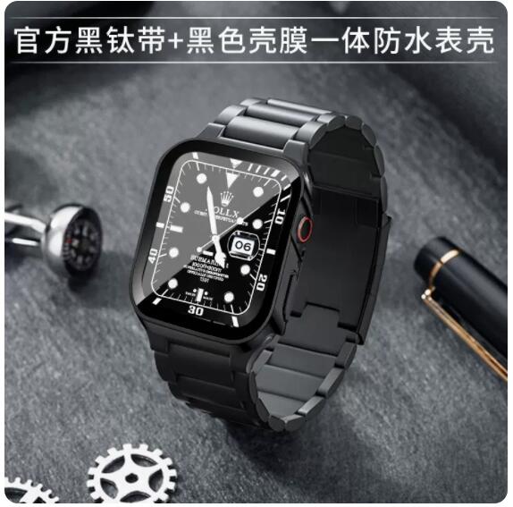 适用AppleWatch8/9 /10代纯钛表带 苹果手表S7钛带iwatch8/SE2蝴蝶扣钛合金属替换带ultra三株男潮45mm41mm46
