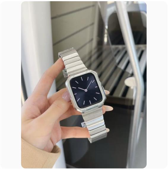 适用iwatch7苹果手表applewatch8表带s8金属不锈钢链s7气质高级男女series 6/SE/5/4/3竹节钢带45/41mm替换带 - 图0